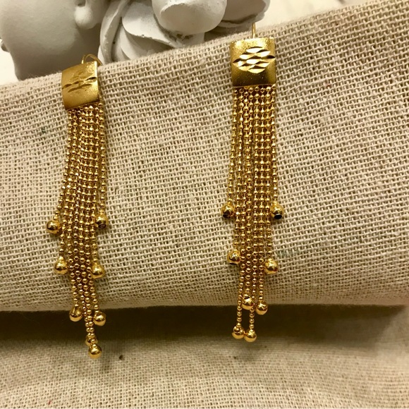 Dangle and Drop Earrings, Gold Tassel Earrings, Hanging Earrings Wedding Jewelry - Picture 5 of 6